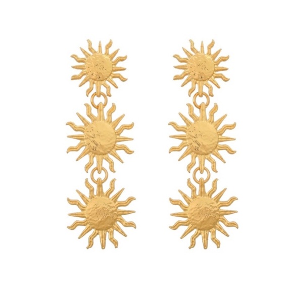 Zara. Gold Triple Sun Earrings - Picture 5 of 14
